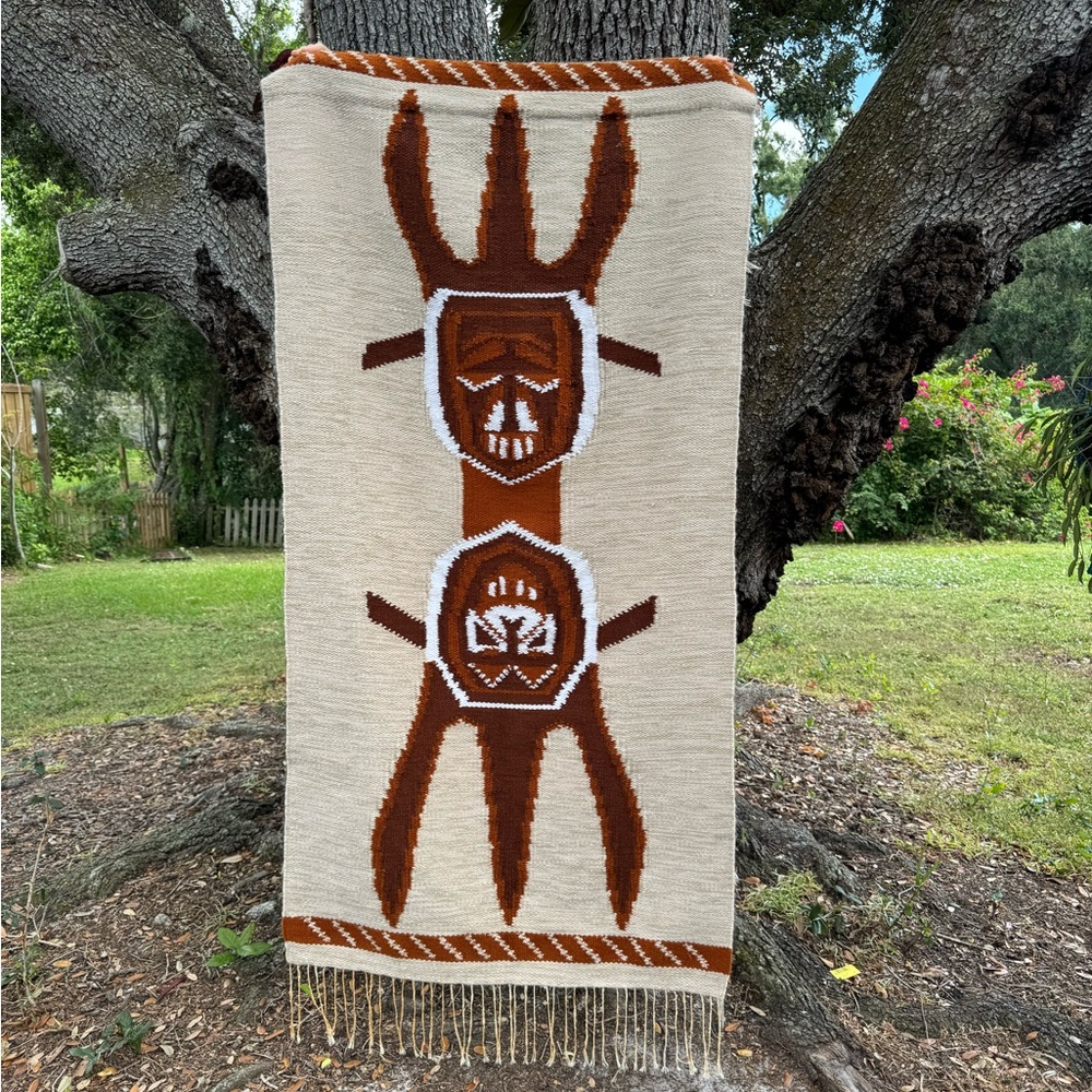 Rare GIANT Vtg.Narda’s Brown wool boho handwoven wall hanging.4ft 2”x 5ft 11”